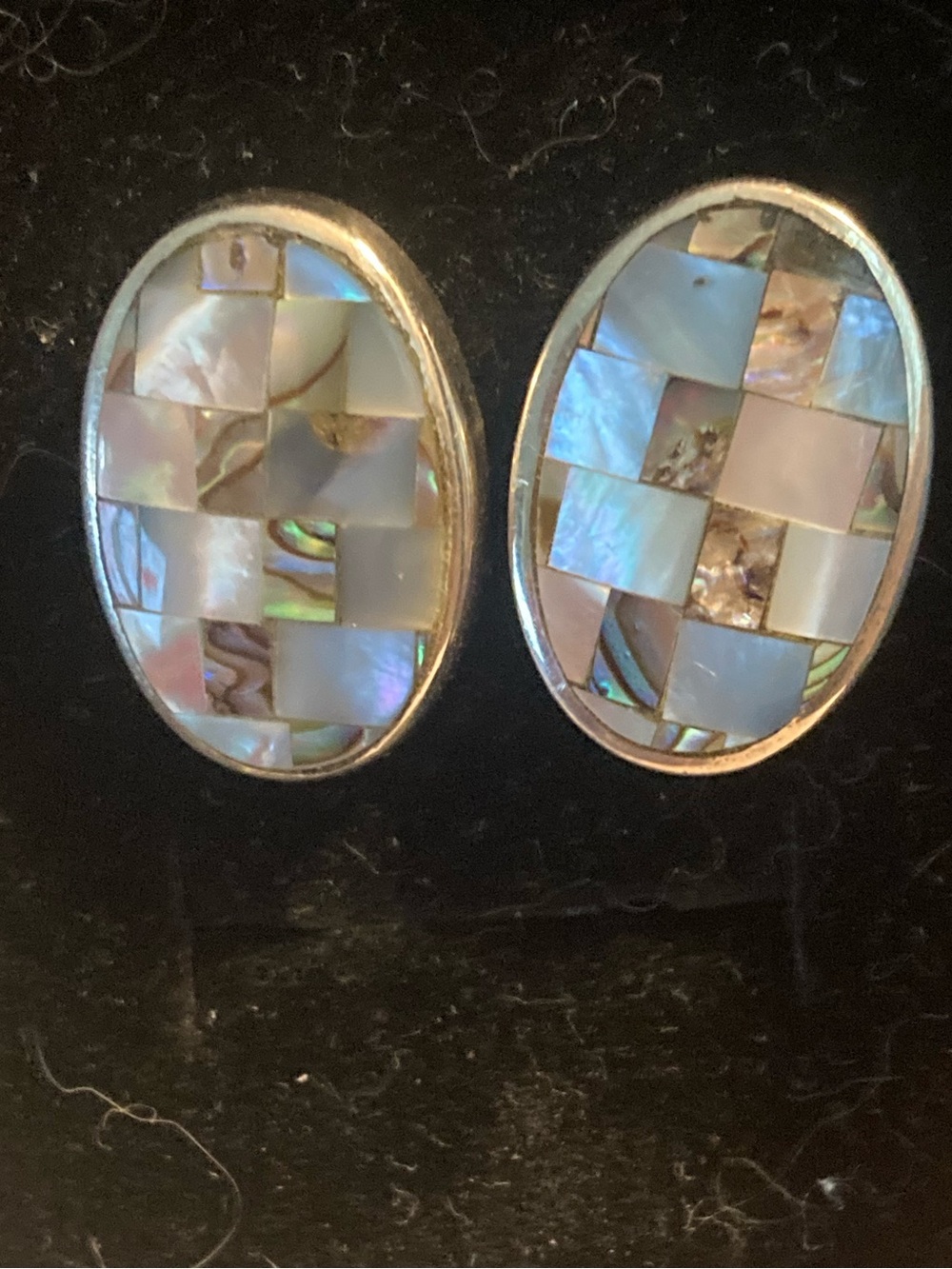 Sterling Silver, abalone and mother of pearl mosaic earrings